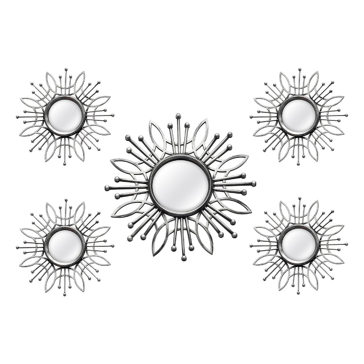 Contemporary Home Living Set of 5 Silver Burst Wall Mirror 15.50"